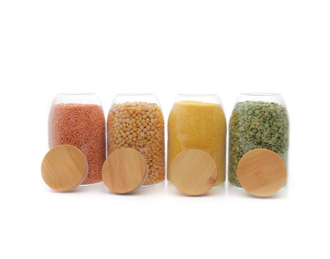 Bocaux de conservation ovales avec couvercles en bambou, lot de 4, 800 ml