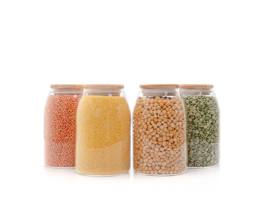 Oval storage jars with bamboo lids, set of 4, 800ml