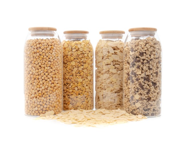 Oval storage jars with bamboo lids, set of 4, 1200 ml