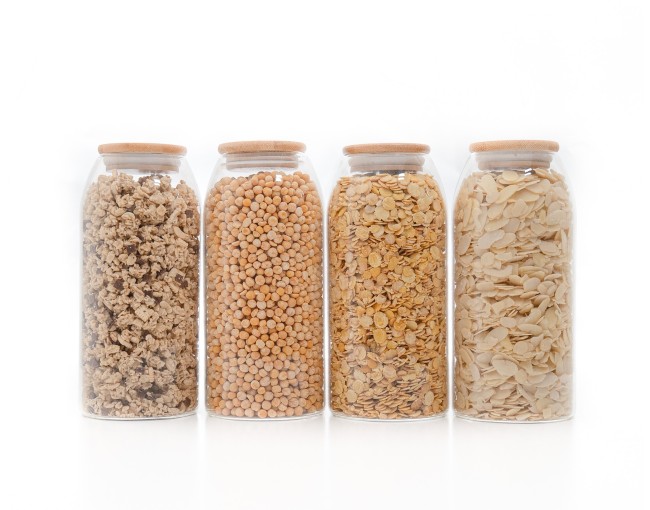 Oval storage jars with bamboo lids, set of 4, 1200 ml