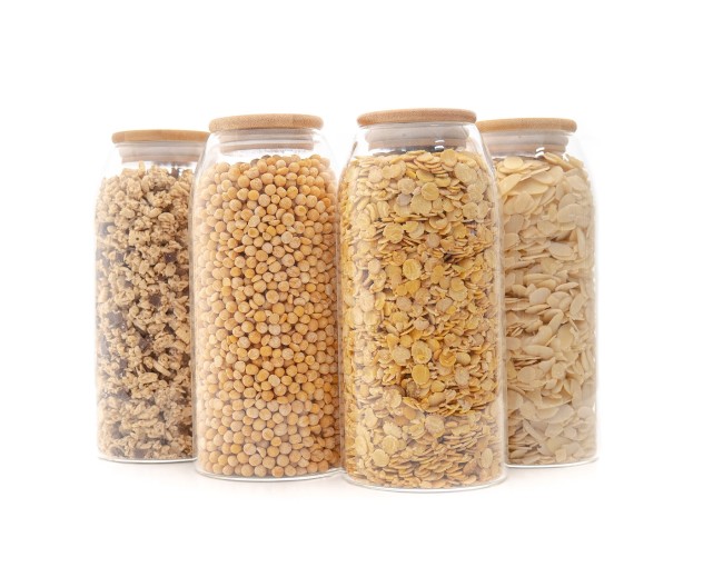 Oval storage jars with bamboo lids, set of 4, 1200 ml