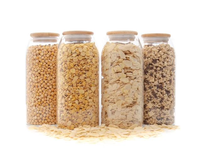 Barattoli ovali con coperchio in bambù, set da 4, 1200 ml