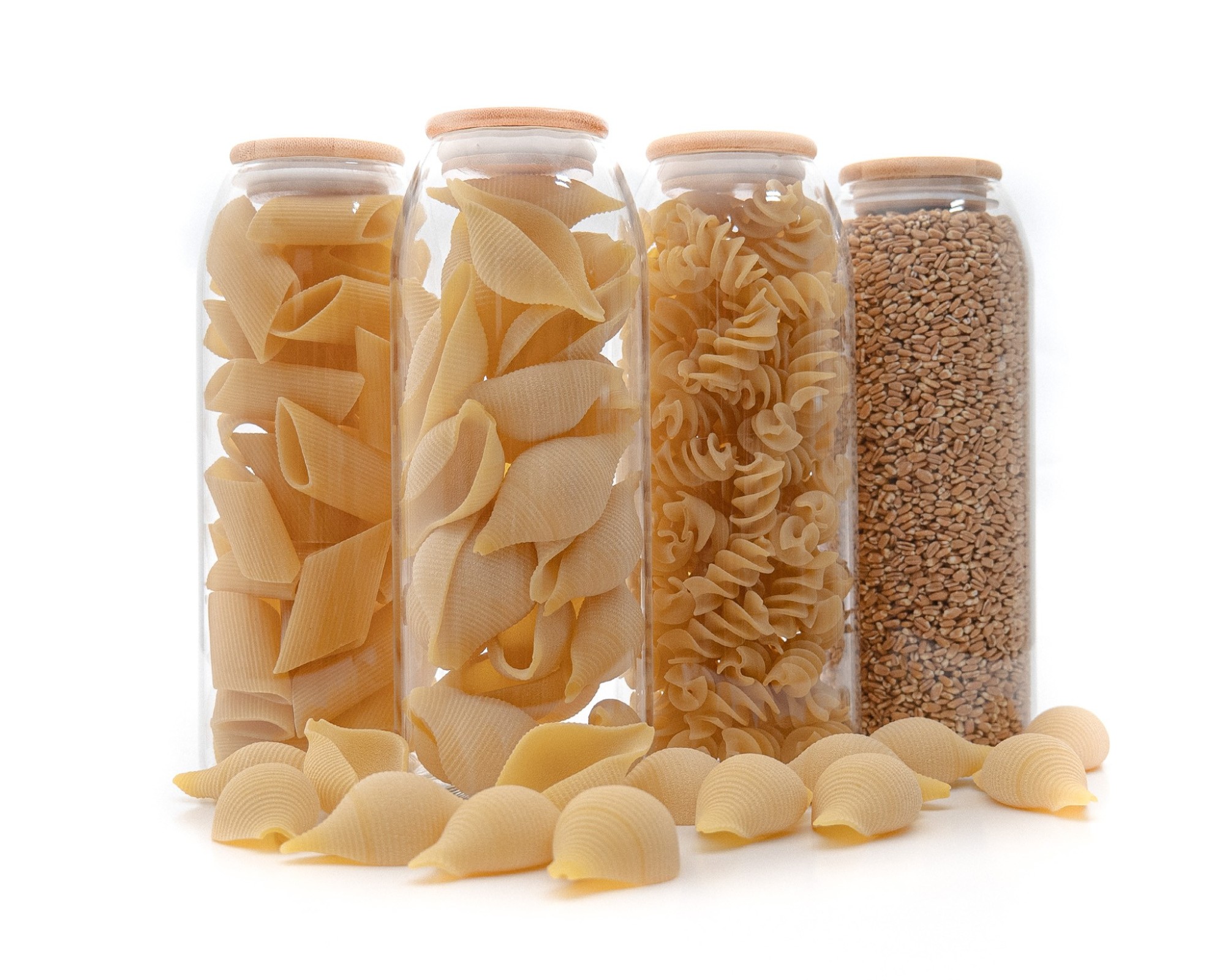 Oval storage jars with bamboo lids, set of 4, 1500 ml