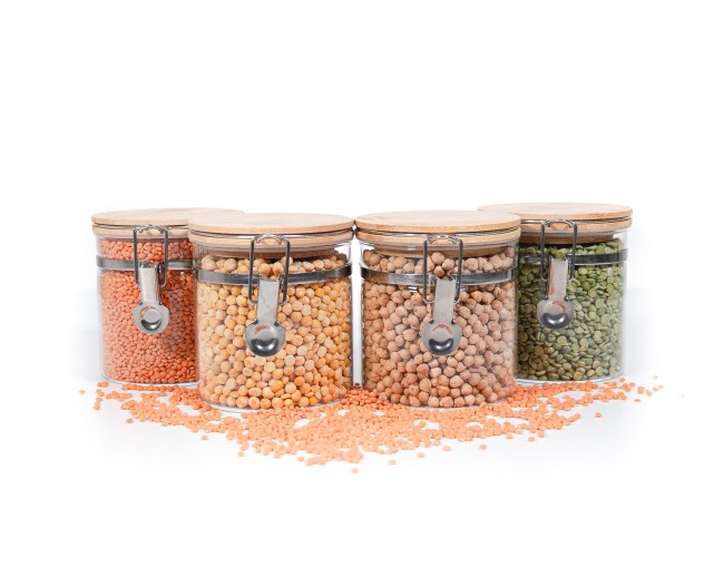 Clip-on storage jars with bamboo lids, set of 4, 750ml