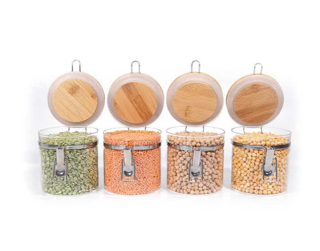 Bocaux de conservation à clipser avec couvercles en bambou, lot de 4, 750 ml