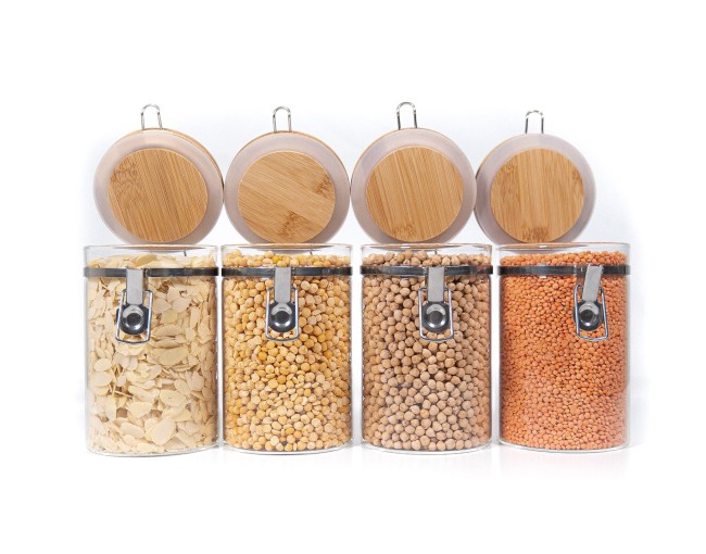 Clip-on storage jars with bamboo lids, set of 4, 1000ml
