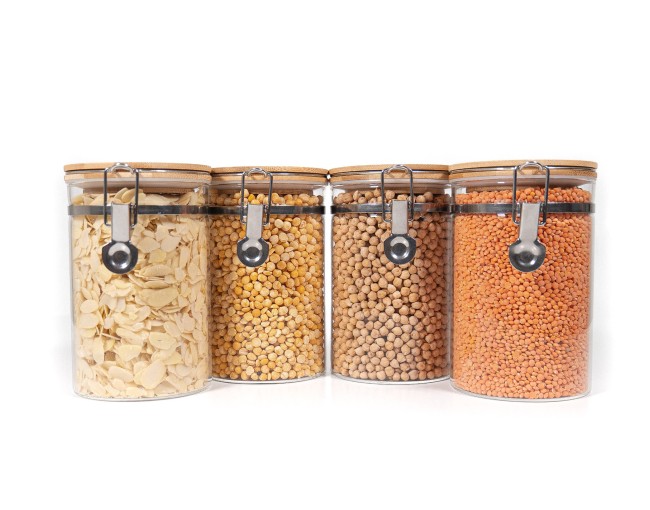 Clip-on storage jars with bamboo lids, set of 4, 1000ml