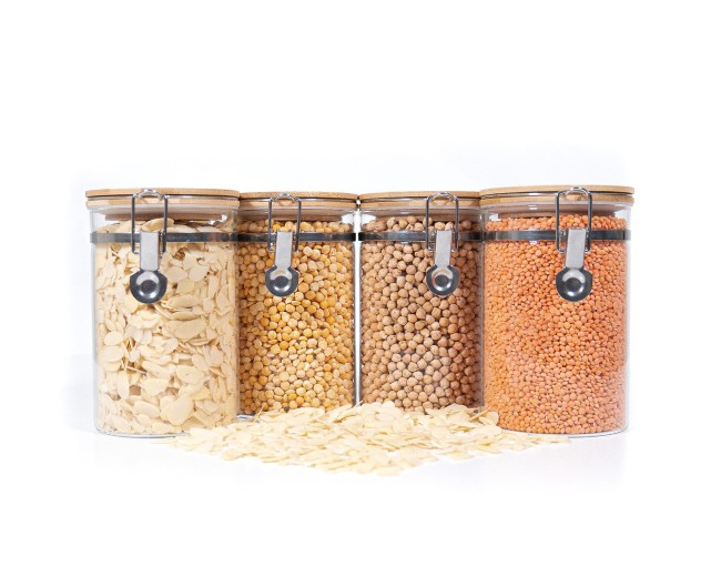 Clip-on storage jars with bamboo lids, set of 4, 1000ml