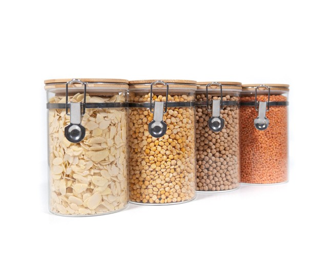 Bocaux de conservation à clipser avec couvercles en bambou, lot de 4, 1000 ml