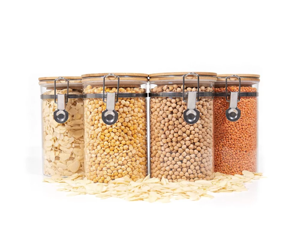 Clipverschluss Vorratsgläser mit Bambusdeckel 4er Set 1000ml