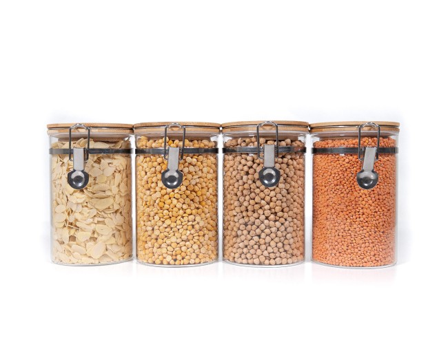 Clip-on storage jars with bamboo lids, set of 4, 1000ml