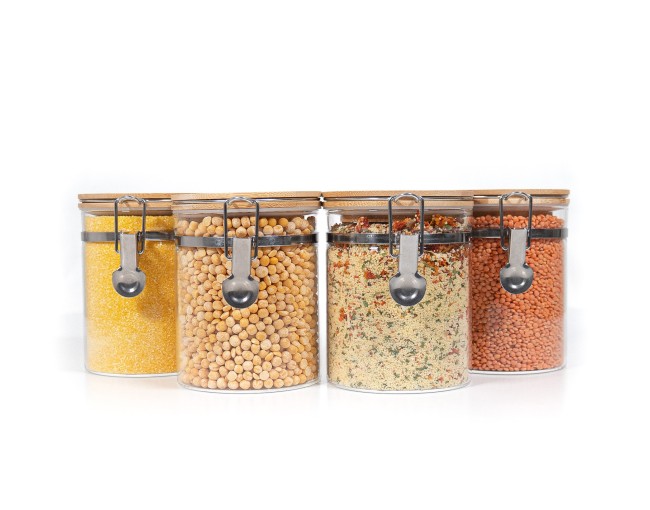 Clip-on storage jars with bamboo lids, set of 4, 850ml