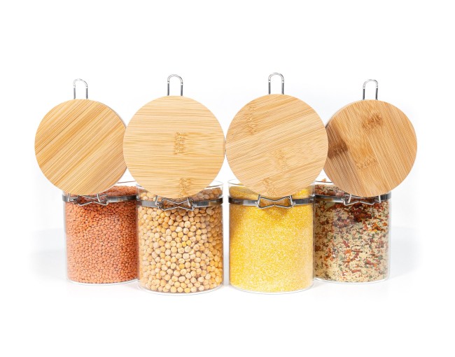 Bocaux de conservation à clipser avec couvercles en bambou, lot de 4, 850 ml