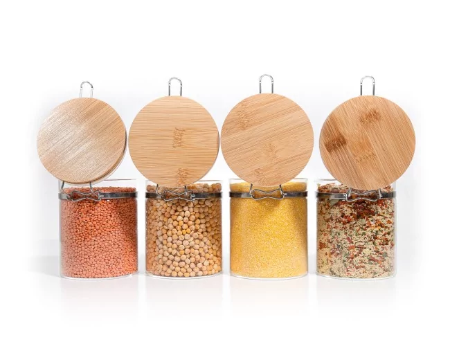 Clipverschluss Vorratsgläser mit Bambusdeckel 4er Set 850ml