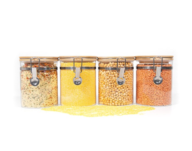 Bocaux de conservation à clipser avec couvercles en bambou, lot de 4, 850 ml