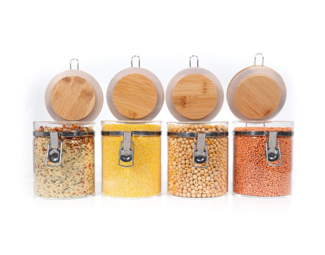 Clip-on storage jars with bamboo lids, set of 4, 850ml