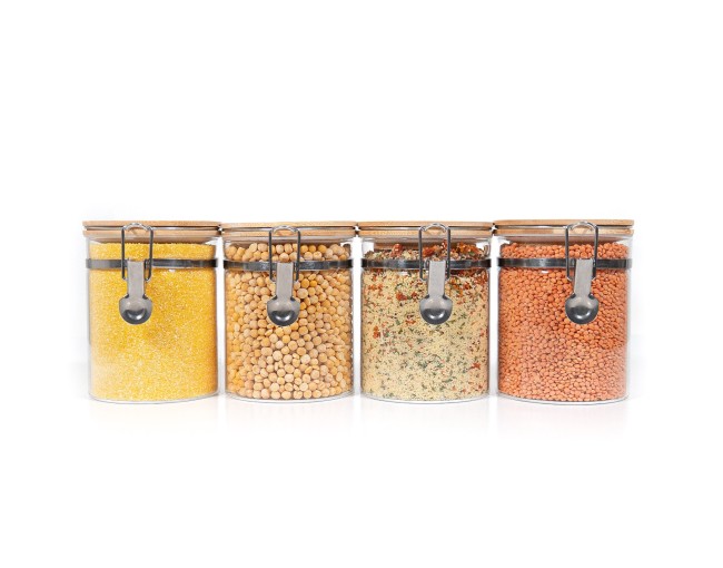 Clip-on storage jars with bamboo lids, set of 4, 850ml