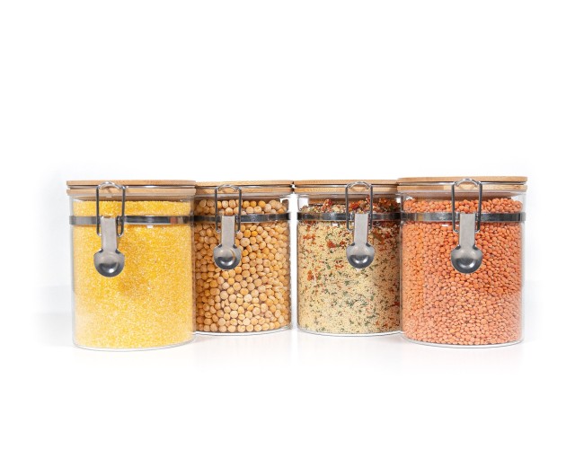 Barattoli per la conservazione con chiusura a clip e coperchio in bambù, set da 4, 850 ml