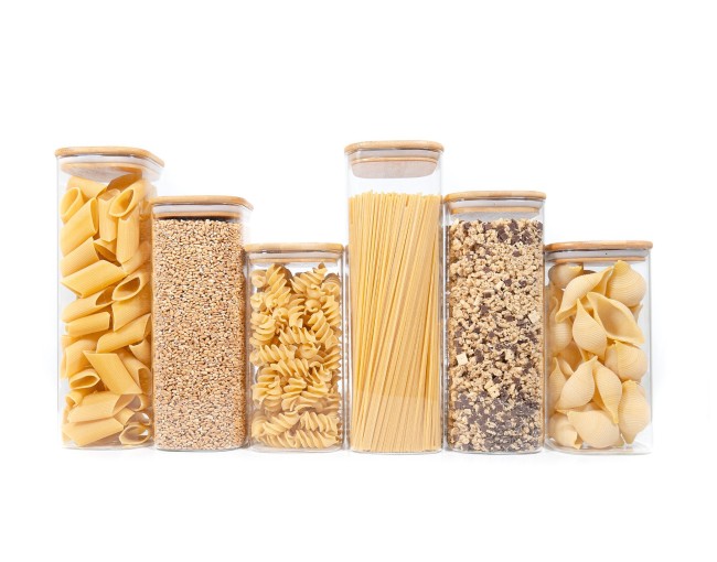 Square storage jars with bamboo lids, set of 6 large