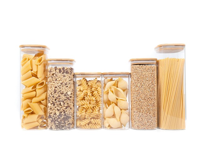 Square storage jars with bamboo lids, set of 6 large