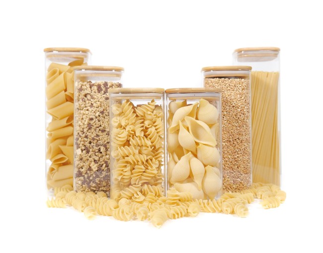 Square storage jars with bamboo lids, set of 6 large