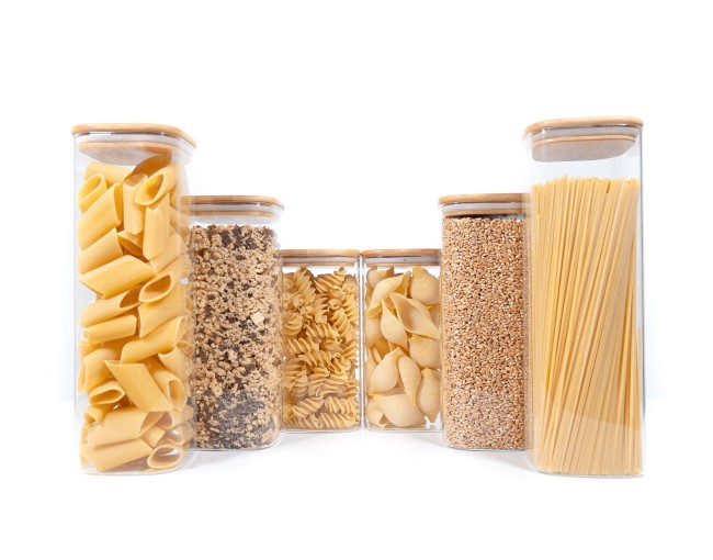 Square storage jars with bamboo lids, set of 6 large