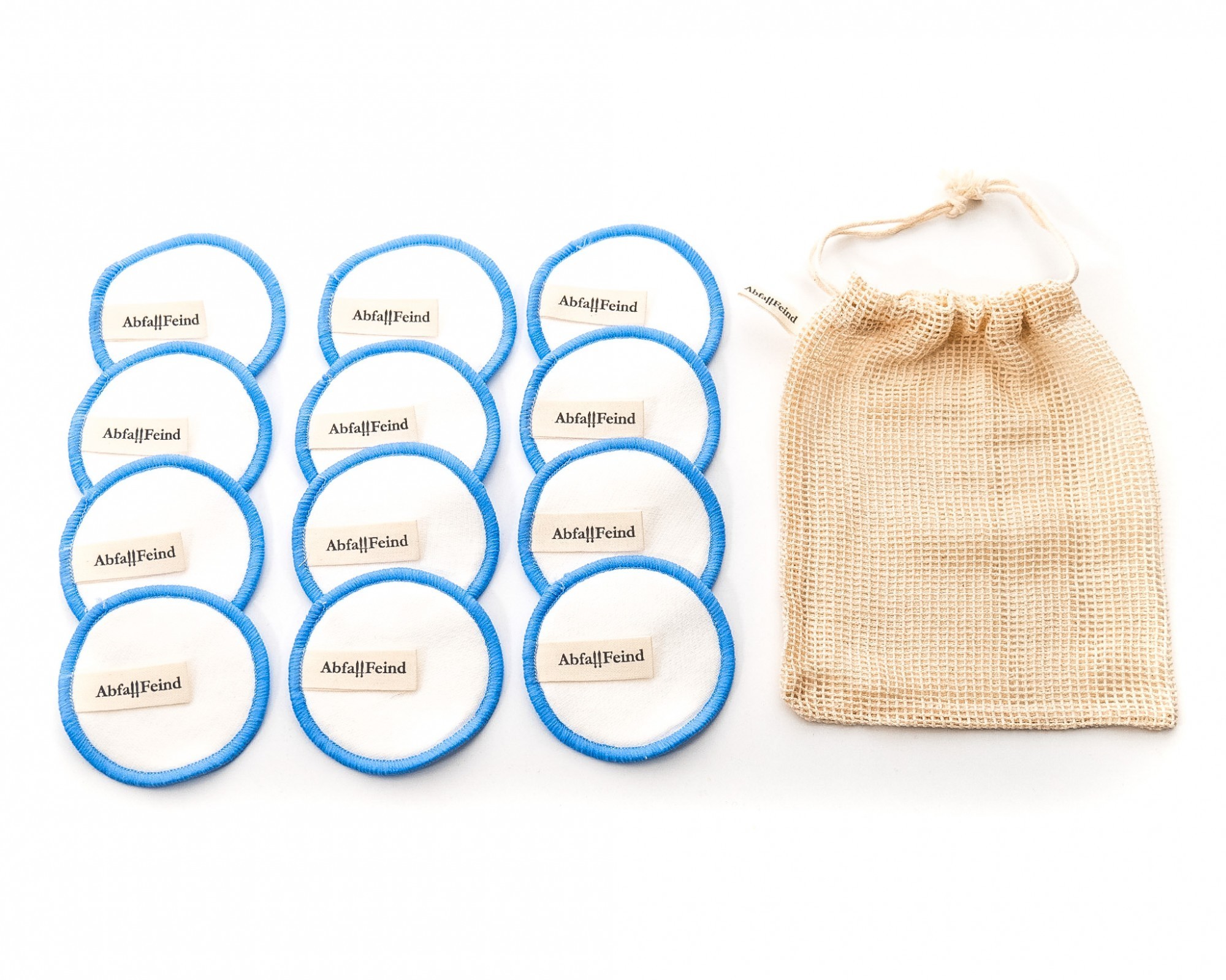 Lot de 12 disques démaquillants en bambou et coton bleu