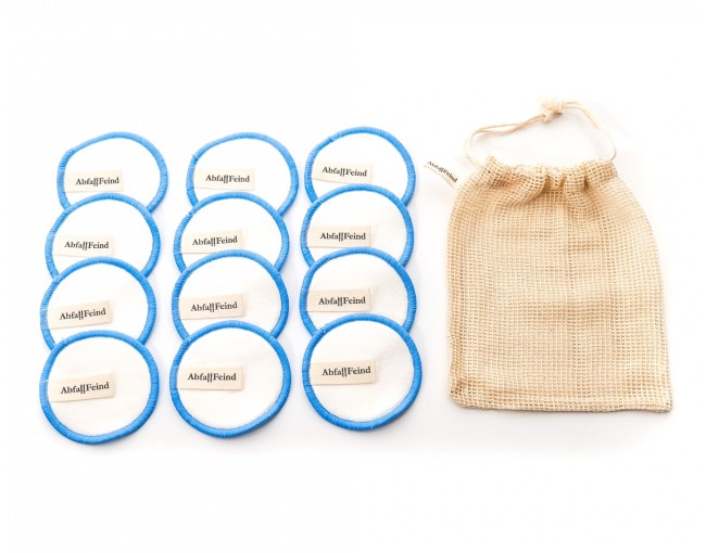 Makeup removal pads bamboo and cotton set of 12 blue