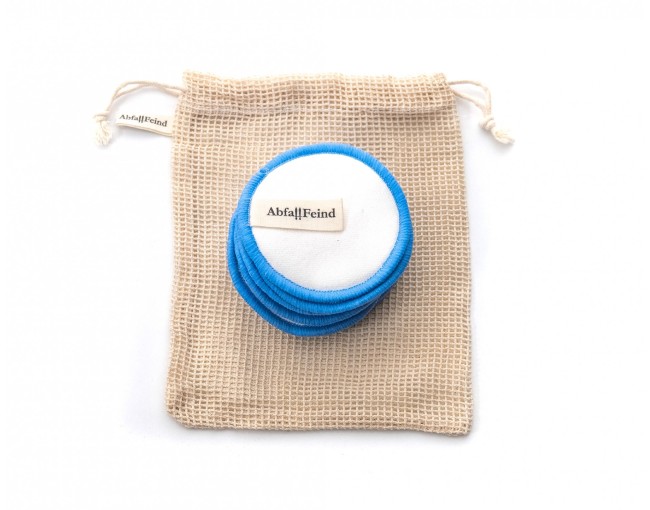 Lot de 12 disques démaquillants en bambou et coton bleu