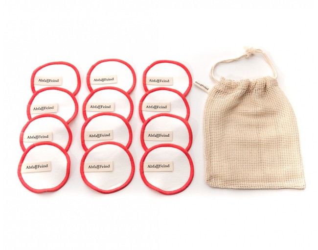 Lot de 12 disques démaquillants en bambou et coton rouge