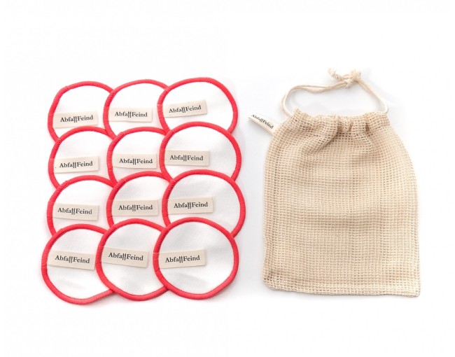 Lot de 12 disques démaquillants en bambou et coton rouge