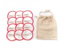 Lot de 12 disques démaquillants en bambou et coton rouge