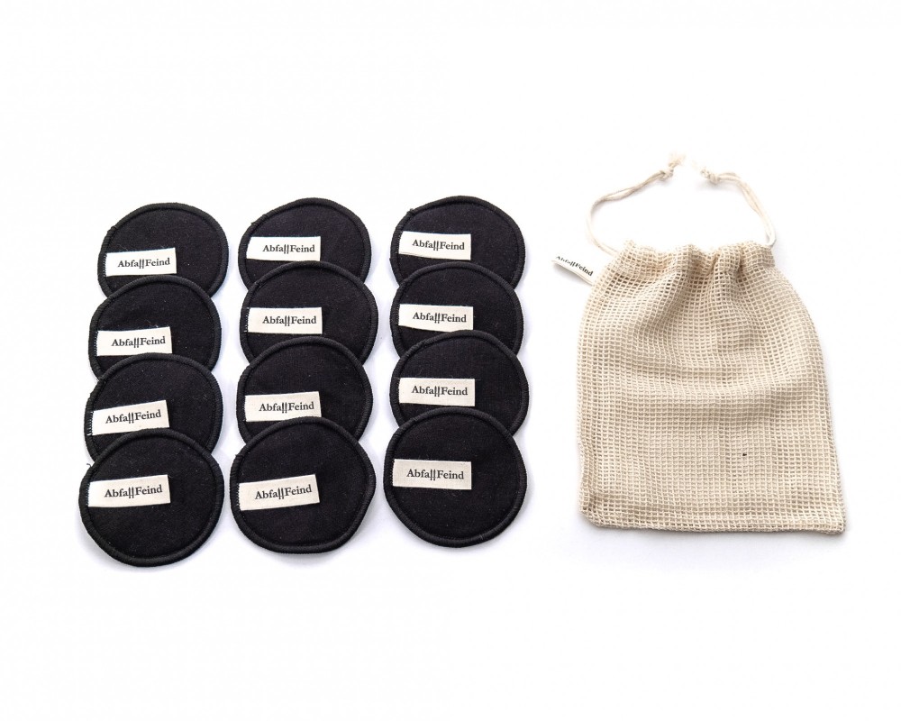Make-up removal pads bamboo and cotton black set of 12