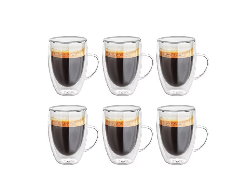 Doppelwandige 350 ml Gläser mit Henkel 6er Set