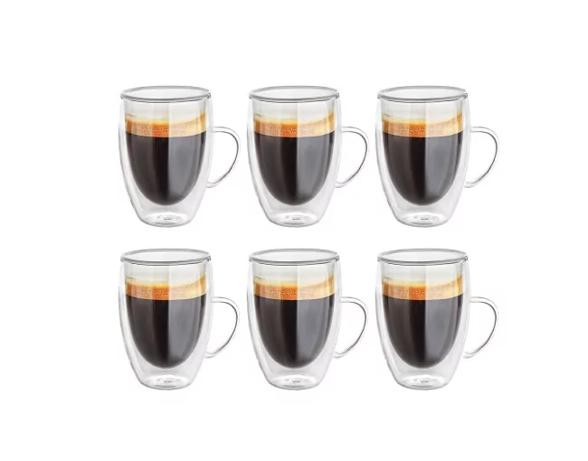Doppelwandige 350 ml Gläser mit Henkel 6er Set