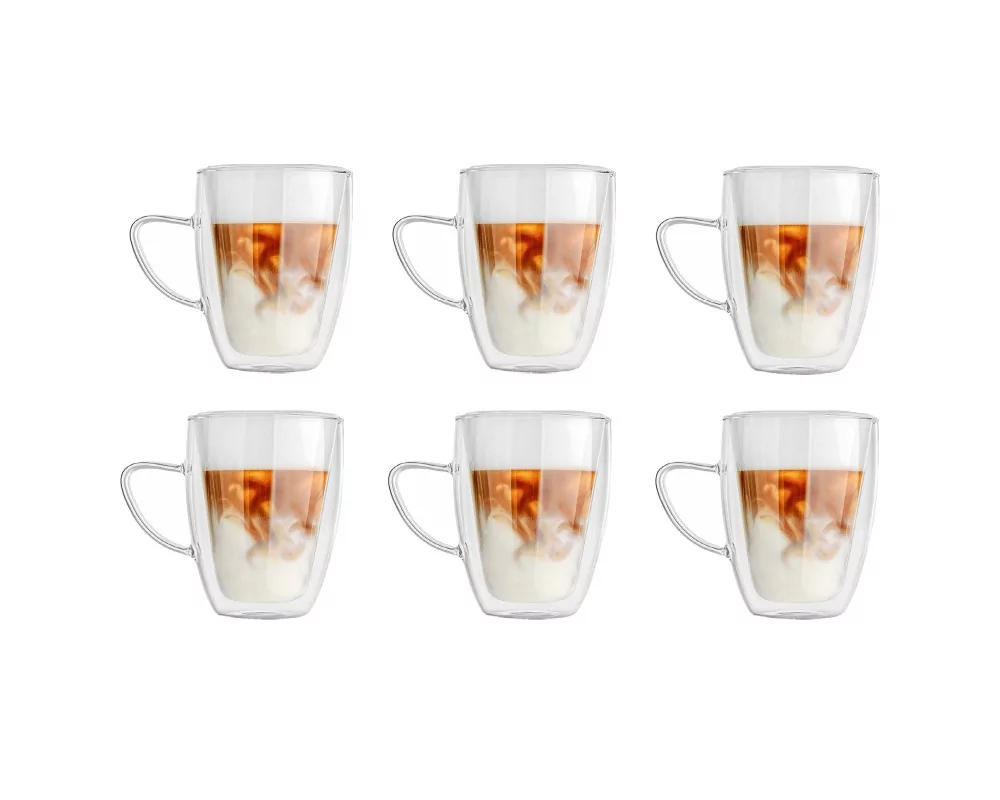 Doppelwandige 350 ml Gläser mit Henkel 6er Set