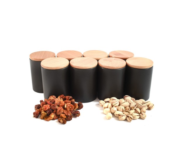 Eleganti contenitori per spezie in ceramica e bambù, set da 8