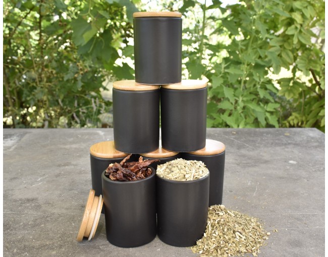 Élégants récipients à épices en céramique et bambou, lot de 8