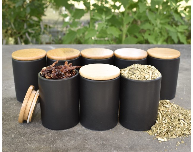 Élégants récipients à épices en céramique et bambou, lot de 8
