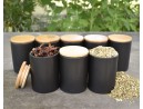 Elegant spice containers made of ceramic and bamboo, set of 8