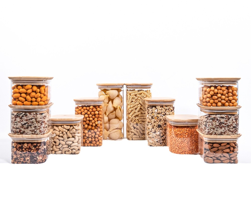 Set regalo di barattoli quadrati con coperchi in bambù