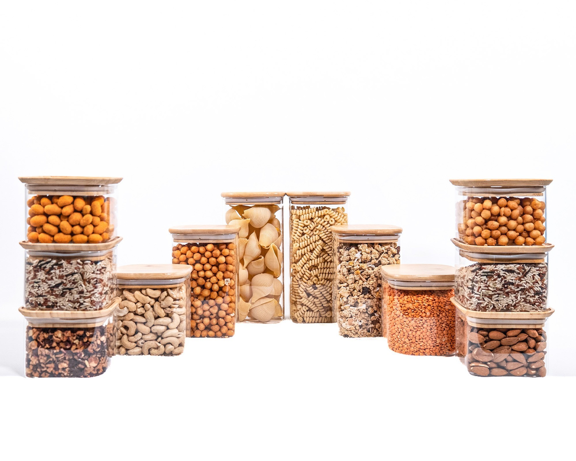 Coffret cadeau de bocaux de rangement carrés avec couvercles en bambou