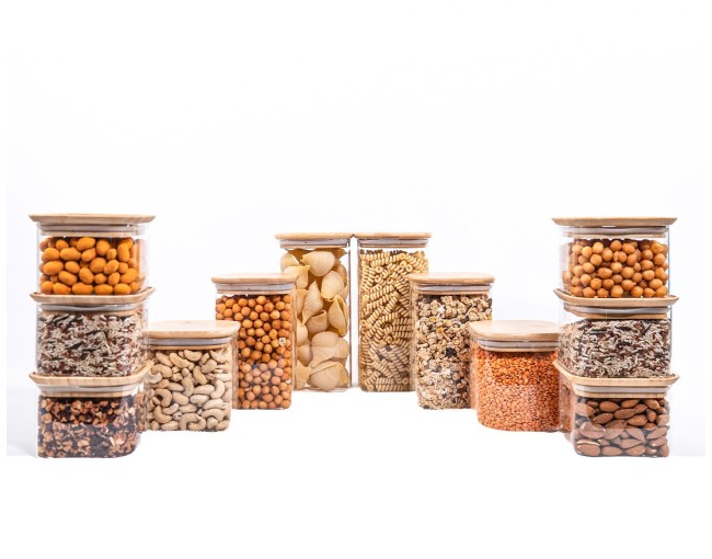 Set regalo di barattoli quadrati con coperchi in bambù