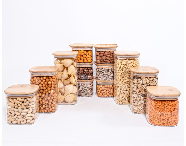 Gift set of square storage jars with bamboo lids