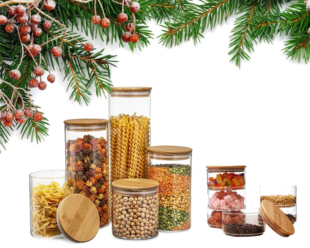 Gift set of storage jars with bamboo lids