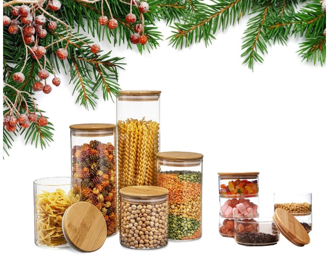 Set regalo di barattoli per la conservazione con coperchi in bambù