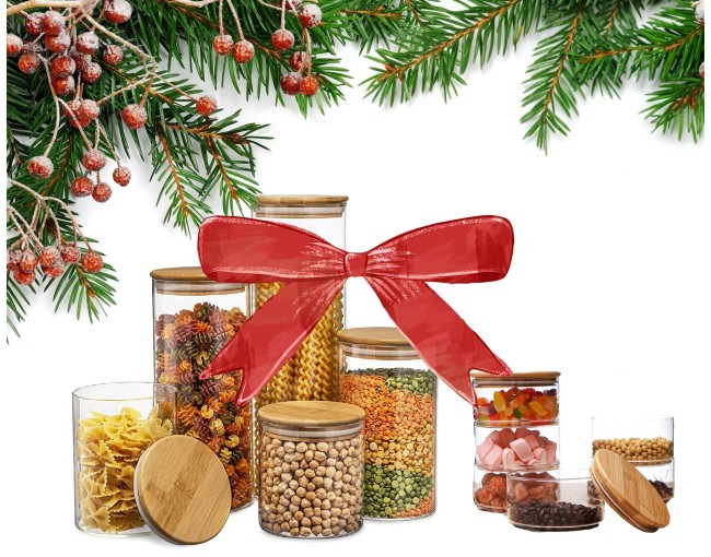 Coffret cadeau de bocaux de conservation avec couvercles en bambou