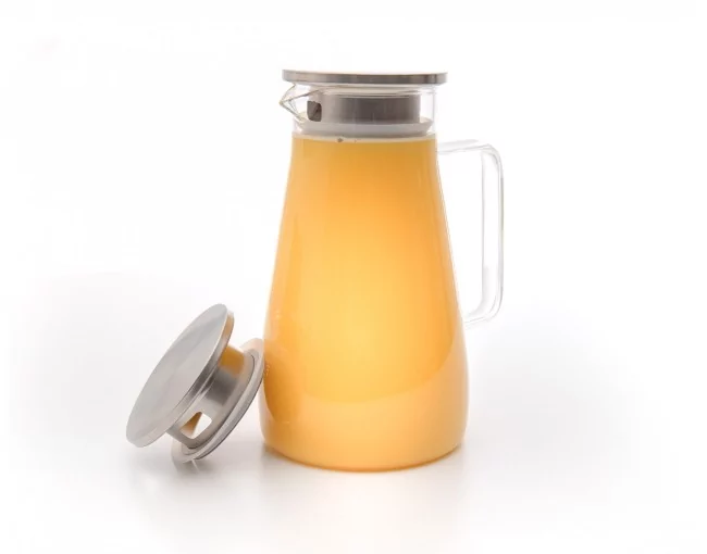 Glaskaraffe mit Edelstahldeckel  breit 1500 ml