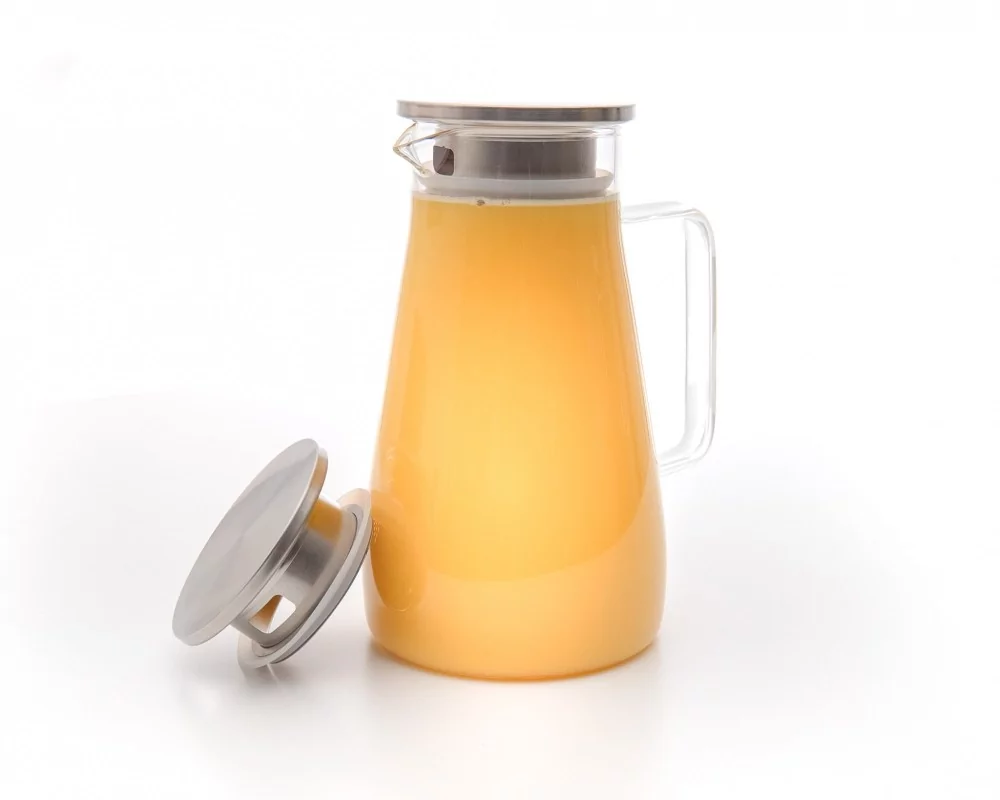 Glaskaraffe mit Edelstahldeckel  breit 1500 ml