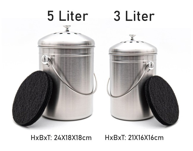 Compost bin 5 liters stainless steel with filter